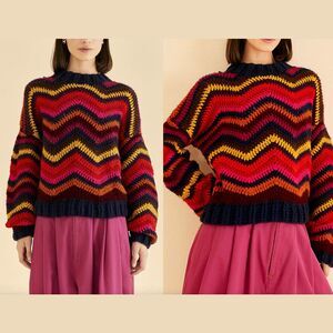 NWT Farm Rio Colorful Waves Crochet High Neck Sweater